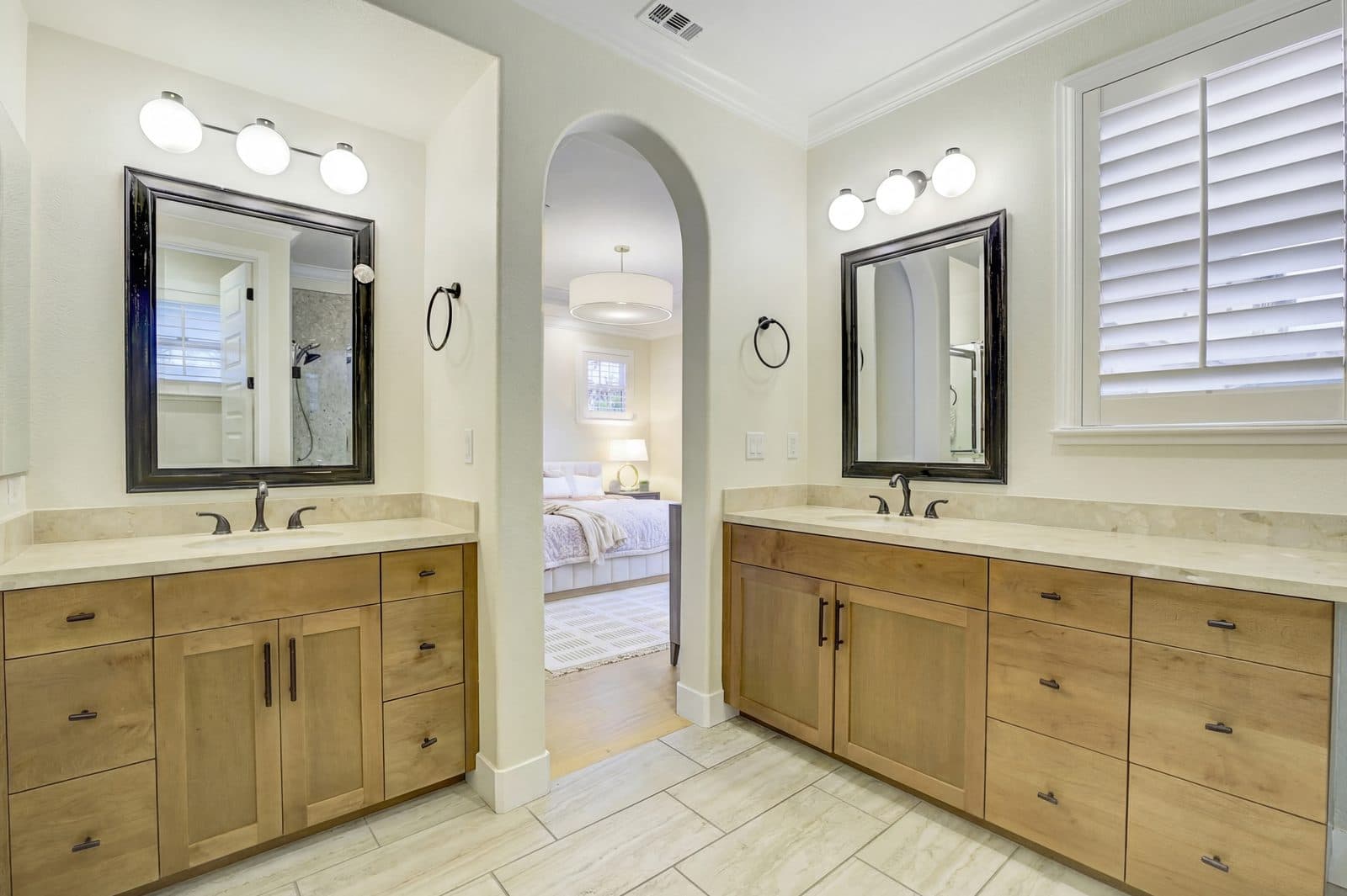 Bathroom counters cleared of personal items, after