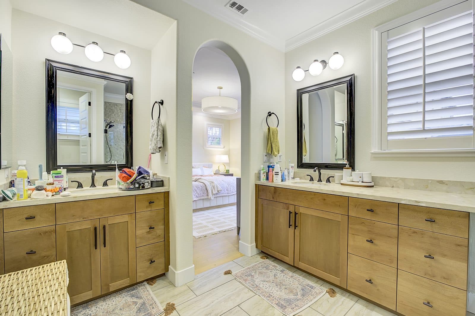 Bathroom counters cleared of personal items, before