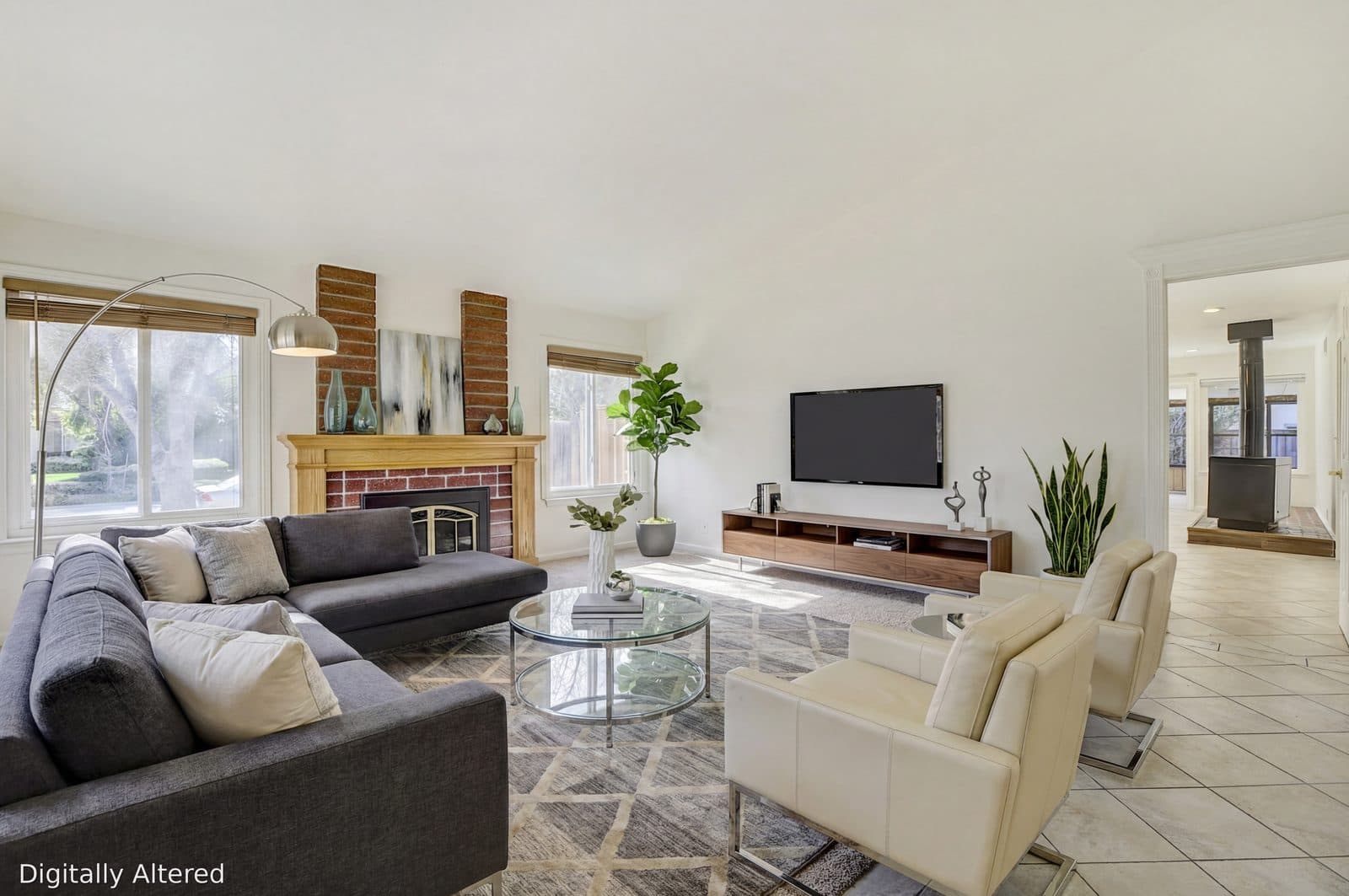 Empty living room virtually staged in Modern style, after