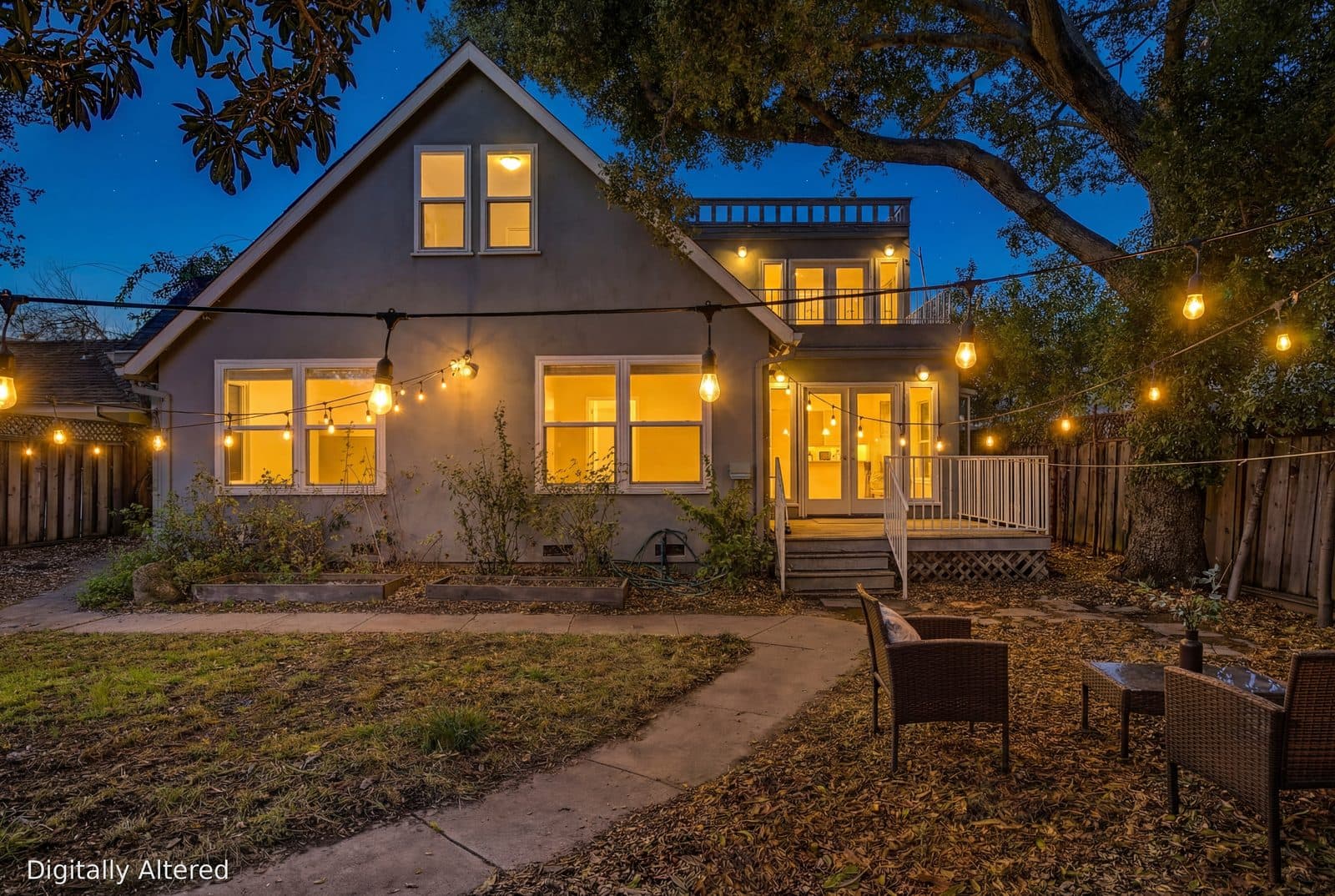 Daytime exterior converted to twilight, after