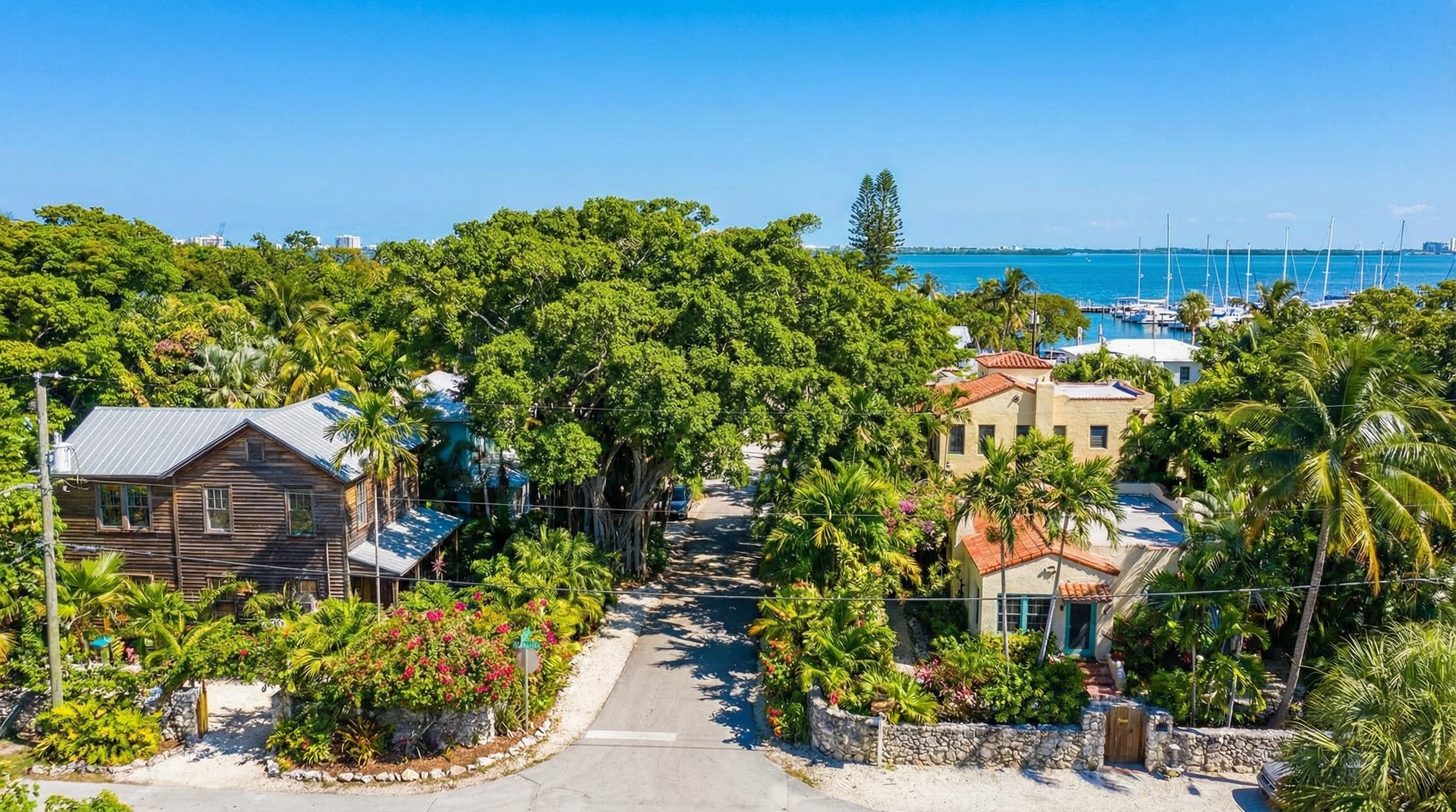 Coconut Grove Miami Florida historic estates with Biscayne Bay views and bohemian village character