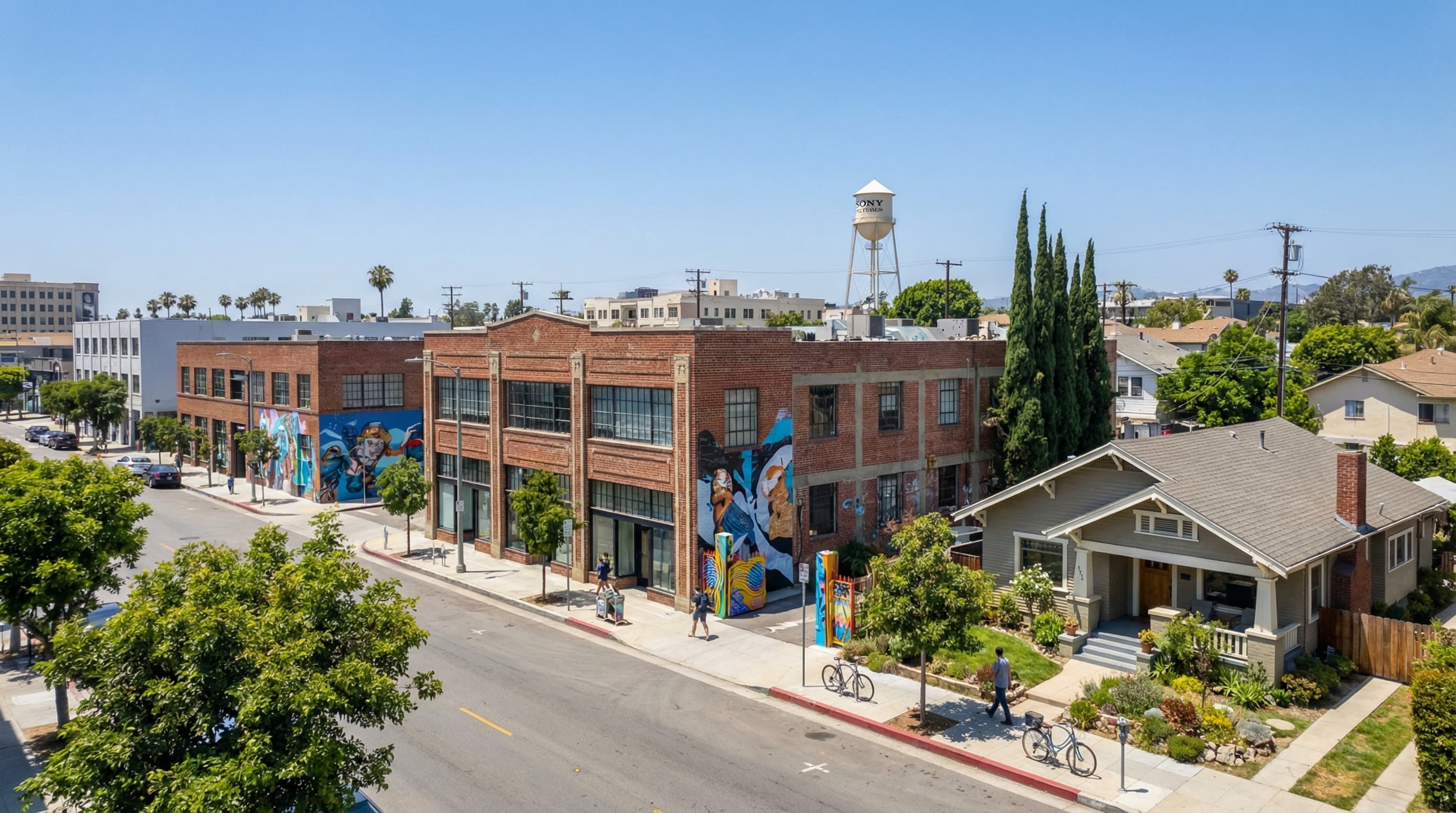 Creative Culver City California arts district with mix of historic and modern architecture and Sony Studios