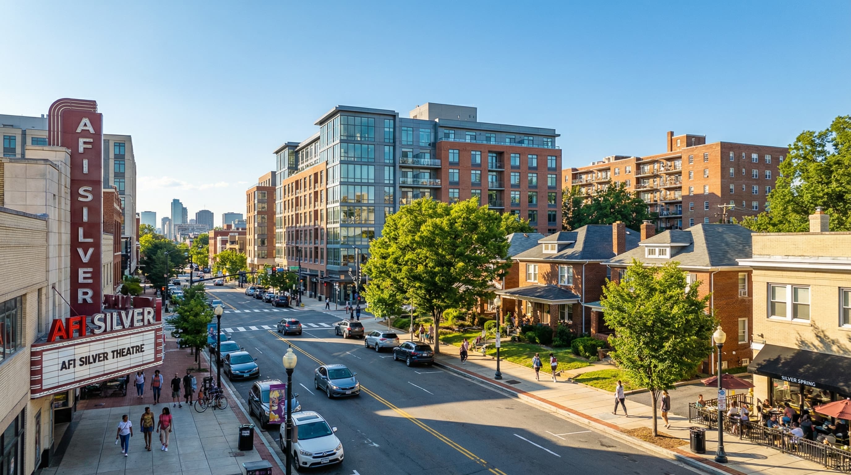 Downtown Silver Spring Maryland with Ellsworth Place, Fillmore music venue, and diverse urban neighborhood